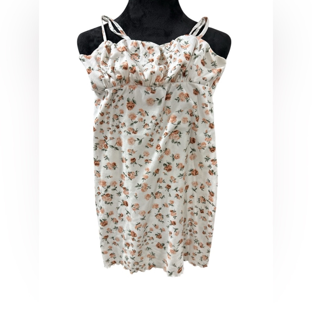 No Comment Girls Floral Ribbed Cami Dress Size 10/12 Coquette Cottagecore